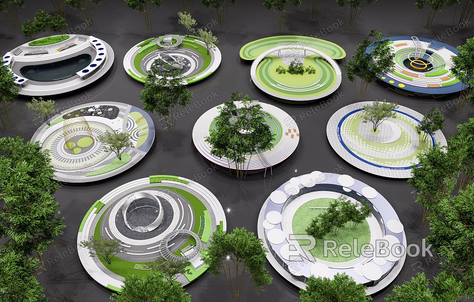 Round Square Landscape Children's Pocket Park Landscape Street Round Green Space Play Waterscape Leisure Tree Square Grass Step Tree Pool Seat model