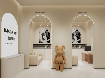 Bridal Shop With Light Colored Interior Sitting Areas Arched Doorways And Photography Studio Elements 3d model