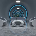 Modern Futuristic Sofa Coffee Table Set With Curved White Design And Blue Lighting