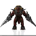 Fierce Mythical Warrior Creature With Red Body Yellow Black Armor And Silver Claw Weapons