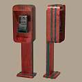 Red Vintage Public Phone Booths With Green Stripes And Sturdy Base Structure Design