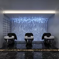 Modern Lounge Area Interior Design With Arched Doorway Gray Decorative Wall Marble Floor And Green Plant