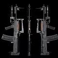 Rifle With Black Metal Parts And Brown Stock On Black Background Detailed Features View