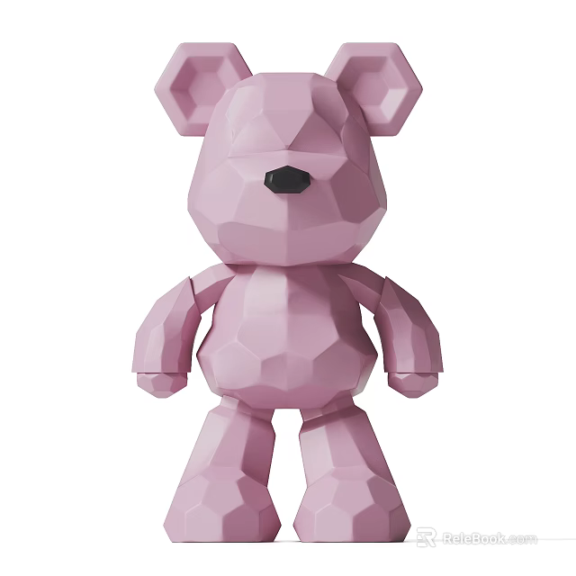 Pink Polygonal Bear Sculpture Featuring Modern Geometric Design and Artistic Structure 3d model