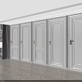 White Hinged Doors with Golden Handles in Modern Interior and Herringbone Wooden Floor