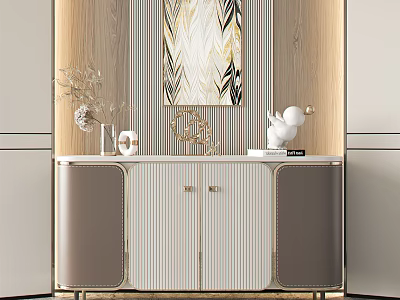 Modern Luxury Entryway Console Cabinet With Marble Top Gold Trim And Decorative Mirror 3d model