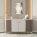 Modern Luxury Entryway Console Cabinet With Marble Top Gold Trim And Decorative Mirror