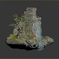 Cartoon Scene With Stone Tower Spiral Staircase Big Tree Green Grass And Colorful Mushrooms