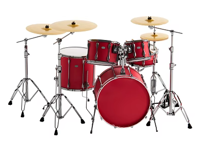 Professional Red Drum Set Musical Instruments With Cymbals And Metal Stands 3d model