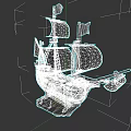Wooden Sailing Ship Model With Red Cross Sails And Detailed Hull Design