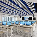 School Computer Classroom With Rows Of Computers Desks Chairs And Ceiling Decor 3d model