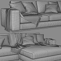 Modern Light Gray Sectional Sofa With Multiple Pillows And Cozy Blankets 3d model