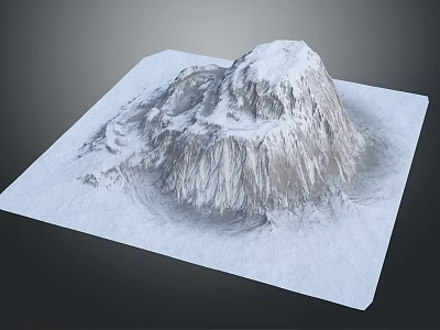 Snowy Mountain Terrain 3D Model with Square Base and Detailed Surface 3d model