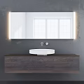 Modern Washbasin Design With Marble Countertop Wooden Cabinet Round Mirror And Stone Basin