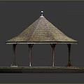 Octagonal Gazebo Structure With Conical Weathered Tile Roof And Columns On Octagonal Platform