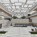 Modern Hotel Lobby Interior With Glass Windows Escalators Marble Flooring And Ceiling Design