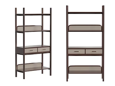 Modern Wooden Bookshelf With Multiple Shelves And Storage Drawers 3d model