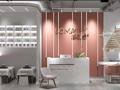 Modern SPA Salon Interior With Reception Desk And Treatment Beds 3d model