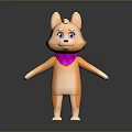 Cute Orange 3D Cartoon Dog Character With Purple Bowtie Standing Pose