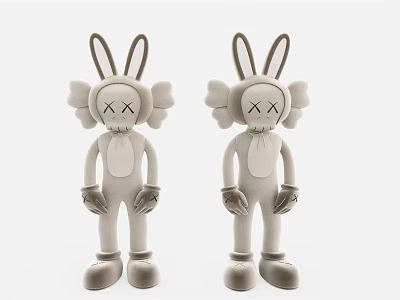 Two White Rabbit Stuffed Dolls With Long Ears And Crossed Eyes Standing 3d model
