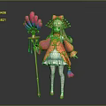 Anime Girl Character With Bird Feather Fan In Pink White Outfit And Red Bow Accessory