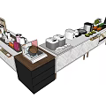 Modern Display Shelf With Kitchen Appliances Vegetables Drawers And Countertop
