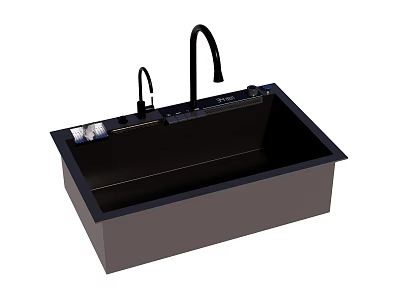 Modern Black Single Bowl Kitchen Sink With Two Faucets And Functional Design 3d model