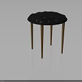 Modern Round Dark Blue Tufted Stool With Wooden Legs And Button Accents