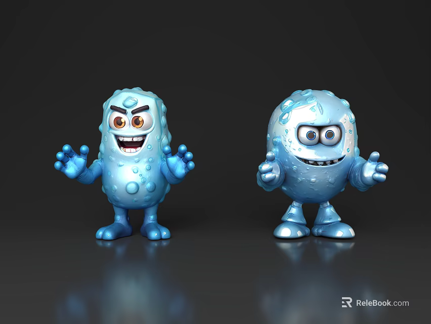 Two Blue Cartoon Game Characters With Smiling Faces Bumpy Texture And Outstretched Arms 3d model