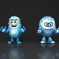 Two Blue Cartoon Game Characters With Smiling Faces Bumpy Texture And Outstretched Arms 3d model