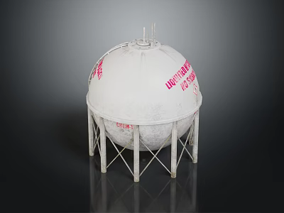 Spherical Industrial Storage Tank With Metal Support Structure And Red Labeling 3d model