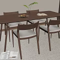 Rectangular Wooden Dining Table With Four Upholstered Chairs Fruit Plate Open Book And Green Plant