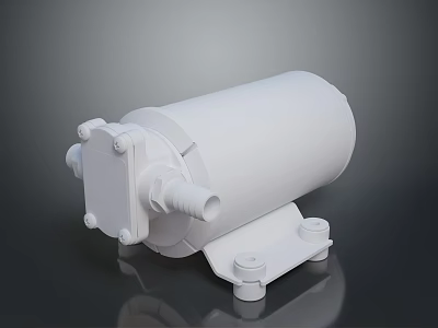 White Industrial Pump With Cylindrical Body Base Bracket And Side Connector 3d model