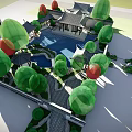 Traditional Chinese Residential Landscape With Pavilion Pool Green Trees And Stone Pathways