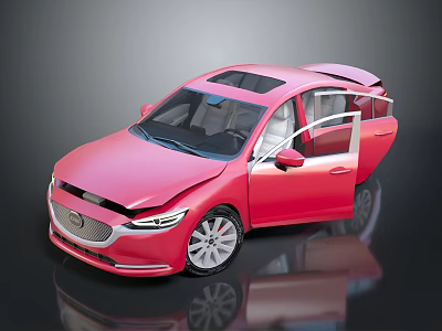 Red Sedan Car With Open Doors Modern Design And Silver Wheels 3d model