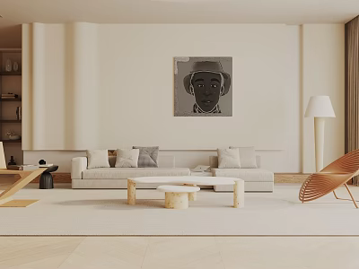 Modern Minimalist Living Room With Beige Sofa Coffee Table Decorative Painting And Floor Lamp 3d model