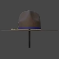 Brown Wide Brim Hat With Blue Band Badge And Decorative Tassels