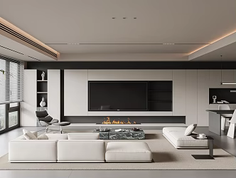 Minimalist Restaurant Sofa Coffee Table Combination TV Wall Single Person Casual Chair Dining Table and Chair Combination Chandelier Sideboard Household Appliances 3d model