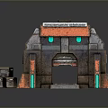 Sci Fi Mechanical Structure With Orange Gray Body Green Accents And Small Blocks 3d model
