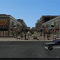 Vibrant Commercial Street With Modern Buildings Storefronts Pedestrians And White Car