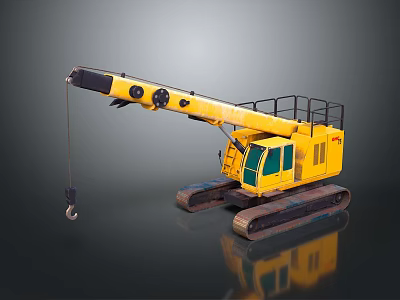 Yellow Crawler Function Vehicle With Extended Crane Arm And Construction Cab 3d model