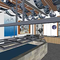 Contemporary Interior Space With Wooden Ceiling Hanging Lights And Glass Display Counter