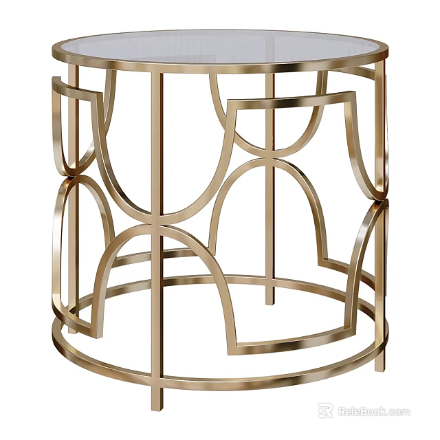Modern Round Desk Design With Gold Metal Frame And Geometric Patterns 3d model