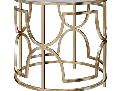 Modern Round Desk Design With Gold Metal Frame And Geometric Patterns 3d model