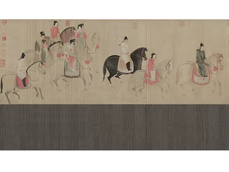 Chinese Style Elegant Tang Dynasty Horse Riding Spring outing Figure Wall Background 3d model
