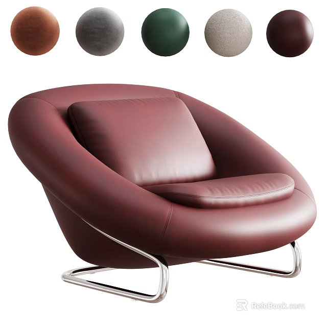 Modern Soft Curved Leather Leisure Chair With Polished Metal Base And Multiple Optional Colors 3d model 