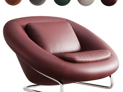 Modern Soft Curved Leather Leisure Chair With Polished Metal Base And Multiple Optional Colors 3d model