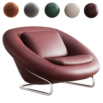 Modern Soft Curved Leather Leisure Chair With Polished Metal Base And Multiple Optional Colors 3d model