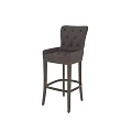 Classic Leather Tufted Bar Stool With Brass Nails And Wooden Legs