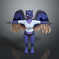 Purple Feline Like Creature With Wings In White T Shirt Standing Pose
